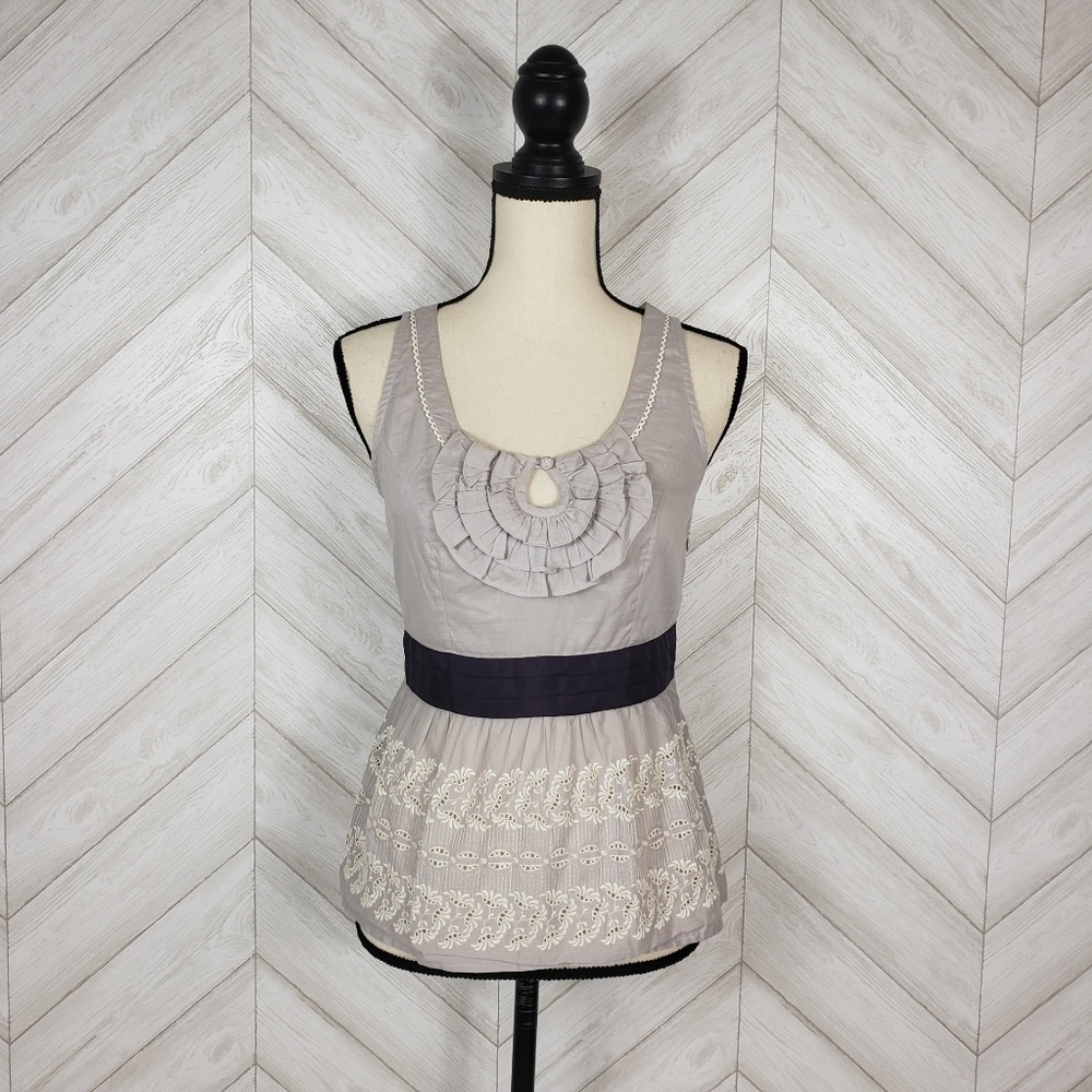 FLOREAT Gray Floral Embroidered Peplum Tank Top